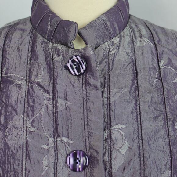 J H Collectibles Satin Jacket Single Breasted Purple Floral Asian Damask Size L - Picture 7 of 12